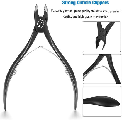 Coupe-Cuticules  Ä 1/2 Mâchoire - Coupe-Ongles En Acier Inoxydable De Qualité Professionnelle, Pince Ä Double Ressort. Outil De Manucure Pédicure, FL-N301,BLACK
