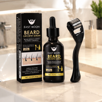 Kit Sérum Croissance Barbe + Derma Roller 0.2mm — Biotin & Romarin