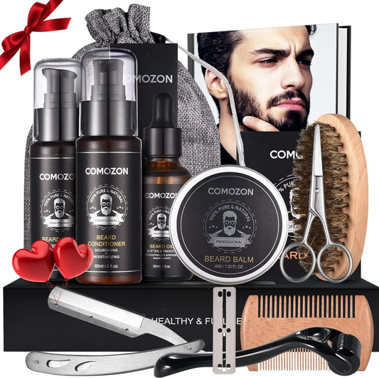 Kit Barbe Homme Complet 12 En 1, Rasoir, Rouleau Barbe, Lames Barbe