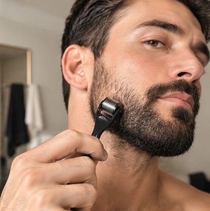 Kit Sérum Croissance Barbe + Derma Roller 0.2mm — Biotin & Romarin
