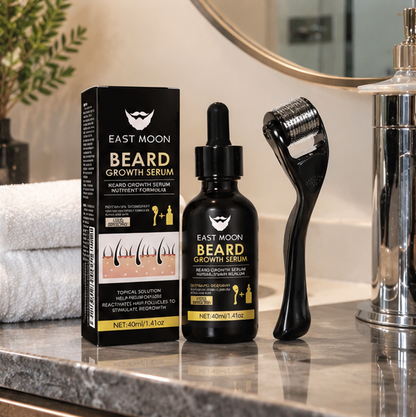 Kit Sérum Croissance Barbe + Derma Roller 0.2mm — Biotin & Romarin