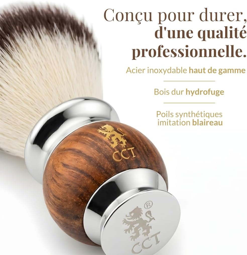 The Cambridge Cut Throat Blaireau Rasage De Haute Qualité Pour Hommes En Bois Et Acier Inoxydable, Poils Végétaliens Synthétiques