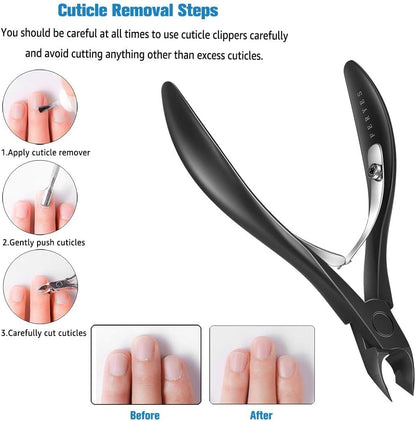 Coupe-Cuticules  Ä 1/2 Mâchoire - Coupe-Ongles En Acier Inoxydable De Qualité Professionnelle, Pince Ä Double Ressort. Outil De Manucure Pédicure, FL-N301,BLACK